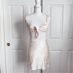Princess Polly Cream Satin Tie-Front Crop Top & Skirt Set